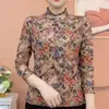 Camiseta de manga larga con estampado nuevo para otoño e invierno, cuello tipo hoja de loto, cuello semi-alto, para madres de mediana edad y mayores