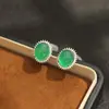 Pendientes Ovalados Verdes Clásicos Versátiles de Calcedonia Imitación con Diamantes, Chapados en Oro, Clips para Orejas sin Perforar, Pendientes para Mujer