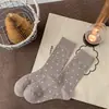 Meias de Lã com Bolinhas Femininas Outono e Inverno Meias Grossas de Caxemira Meias Japonesas Vintage de Cano Médio Empilhadas Meias de Bolinhas Coreia do Sul Femininas