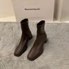 Botines Cortos Franceses Slim de Punta Cuadrada de Tacón Alto Blanco Zapatos de Mujer Nuevos Botines Individuales de Primavera y Otoño Botas Martin Marrones