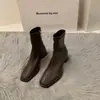 Botines Cortos Franceses Delgados de Tacón Alto Blanco con Punta Cuadrada para Mujer 2024 Nuevos Botines Individuales de Primavera y Otoño Botas Marrones