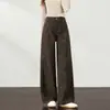 Calça larga de cintura alta estilo rua vintage personalizada com estampa de leopardo para mulheres, novo lançamento outono 2026 calça reta solta