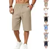 Calça cropped masculina de verão para praia, casual, folgada, com cintura de cordão elástico, plus size, importada, disponível em várias cores