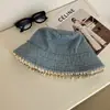 Sombrero de Pescador de Mezclilla con Adorno de Encaje, Protección Solar, Gama Alta, Femenino, Lindo, Sombrero de Pescador, Estilo Ligeramente Académico