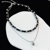 Colar preto dobrado de dupla camada feito à mão feminino nicho retrô corrente para clavícula de bambu acessórios étnicos atacado