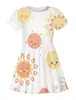 Vestido Corto Casual de Manga Corta para Niñas con Estampado Digital 3D de Nube Blanca y Sol, Lindo y Cálido, Nuevo, Europeo y Americano, Transfronterizo