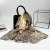 Bufanda Larga de Color Contrastante con Estampado de Leopardo 50*160 Bufanda Larga de Seda de Gama Alta Bufanda de Georgette Similar a la Seda Bufanda Fina de Seda para Mujer