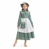 Halloween Medieval Renacimiento Colonial Niña Vestido Floral Juego de Cuatro Piezas Estilo Pastoral Disfraz de Actuación
