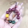 Cadena para Teléfono Móvil de Arena Púrpura Dorada de Alto Contenido con Símbolo de Fortuna Llavero de Cinabrio Rojo Colgante para Bolso Cinabrio