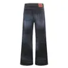 K5605 Moda Retro Americana de Calle Lavado con Bigotes Diseño Unisex Jeans Acampanados Casuales para Hombre