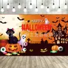 Tecido de fundo para Halloween mais vendido internacionalmente, impresso em alta definição com gatos pretos, abóboras e fantasmas, uma série de fundos decorativos festivos