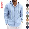 Camisa hawaiana casual de lino para hombre, de manga larga con capucha, holgada, a la moda, estilo americano, para cuatro estaciones, transfronteriza de Amazon