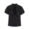 Comércio Exterior 2026 Primavera Nova Moda Feminina Estilo Europeu e Americano Casual Solta Blusa de Popeline Decorada com Laço 2180046
