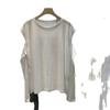 Camiseta Feminina de Manga Longa Estilo Coreano 2026 com Mangas com Recortes Únicos, Top Estilo BM Rasgado para Início do Outono, Camiseta Básica