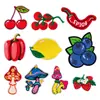 Serie de frutas y verduras bordado por computadora cereza fresa limón chile champiñón parches de tela bordada parches DIY para reparación de agujeros