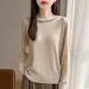 Nuevo Estilo Casual Primavera Otoño Punto con Pedrería Cuello Redondo para Mujer Delgado Holgado Adelgazante Manga Larga Prenda Base Superior