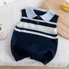 Conjunto Feminino 2026 Verão Novo Infantil Elegante Colete de Tricô Polo Saia Curta com Amarração Xadrez Conjunto de Duas Peças Estilo Tendência