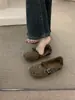 Zapatos slip-on de terciopelo estilo francés retro con forro de felpa para mujer, adecuados para otoño e invierno, de suela plana, fáciles de poner y diseñados como sandalias Birkenstock.