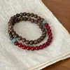 Novo Estilo Chinês Ágata Vermelha Natural Sândalo Pulseira de Contas de Camada Dupla Retro Elegante Estilo Nacional Joia de Mão Literária de Alta Qualidade para Mulheres