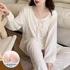 Pijama para Mulheres Primavera e Outono Algodão Nuvem Seda Manga Longa Conjunto Novo Estilo 2025 com Bojo Roupa Externa Fina Tamanho Grande Roupas para Casa