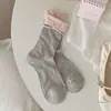Meias de Cano Médio com Laço Estilo Coreano 2026 para Mulheres, Meias de Renda com Ruffle em Tela Estilo Lolita, Meias Versáteis para Meninas Doces