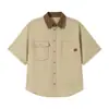 Yidao Vintage 2026 Verano Nueva Camisa Retro Japonesa con Bolsillo de Parche Diseño Color Bloque Cuello Campana Holgada de Manga Corta para Hombre
