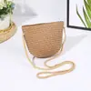 Bolsa de balde tecida à mão, bolsa transversal de palha para praia, conjunto de chapéu de sol de palha de verão para crianças com franja ondulada