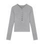 [260g Viscose] Camiseta de manga comprida com ombros à mostra justa e elástica feminina, camisola sexy, top justo cinza