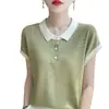 Nuevo Estilo de Verano Tejido de Manga Corta de Tencel para Mujer, Camiseta Holgada Delgada, Ropa de Alta Gama de Verano, Tops para Mujer de Tallas Grandes