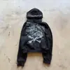 Sudadera con capucha INS otoño retro desgastada transfronteriza con estampado de calavera y tibias góticas, corte holgado