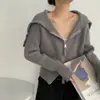 Nuevo Abrigo Suéter de Solapa Grande con Doble Cremallera para Otoño e Invierno, Cardigan de Punto Casual de Color Sólido con Cuello Azul Marino para Mujer