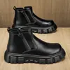 Forro simple de algodón, botines estilo Martin de altura media para hombre, estilo británico de invierno, botas de suela gruesa con aumento de altura interior, botines Chelsea retro con cremallera