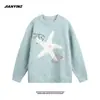 Suéter Pulôver de Veludo Ártico, Novo Estilo Outono e Inverno, Solto e Macio, Top Preguiçoso de Gola Redonda com Jacquard de Estrela, Juvenil e Versátil