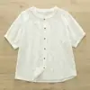 Camisa Retro Jacquard Cuello Mao Cuello de Encaje para Mujer Verano Rojo Botón Casual Cárdigan Mangas Cortas Tops Venta al Mayoreo