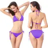 Fábrica de Trajes de Baño Yiwu Venta al por Mayor Bikini con Almohadilla para el Pecho Bikini Traje de Baño Color Sólido Multicolor Comercio Exterior Fábrica Clásica de Trajes de Baño