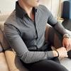 Camisa Masculina Listrada Manga Longa Slim Outono 2026, Camisa Masculina Tendência Elegante e Sexy Decote V Transmissão ao Vivo