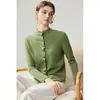 Elegante Suéter de Punto de Cachemira con Cuello Plegado para Mujer, Manga Larga, Corte Ajustado, Favorecedor, Cardigan Top con Múltiples Botones y Pliegues