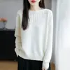 Suéter de punto de algodón puro para mujer, cuello redondo, patrón jacquard, nuevo estilo otoño/invierno, corte holgado, efecto adelgazante, versátil top base de algodón