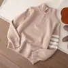 Suéter de Lã Infantil com Meio Zíper para Outono e Inverno, Suéter Pulôver com Gola Alta para Meninos e Meninas, Estilo Coreano Quatro Listras Malha Solta Camada Base