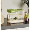 Mini Acuario Transparente con Tira de Luz y Tapa Anticaída de Plástico Tanque para Peces Dorados Escritorio de Sala de Estar Oficina en Casa Acuario de Imitación de Cristal