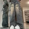 Jeans de trabalho wide leg estilo retro americano high street feminino outono novo design de cintura baixa calças soltas afuniladas moda