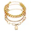 Pulsera de cadena mixta con forma de candado vintage de moda, pulsera de cadena gruesa de hip hop con personalidad, cadena de garra, pulsera de diamantes, joyería transfronteriza europea y americana