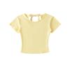 Camiseta Preta de Manga Curta com Gola Redonda Estilo Americano para Mulheres, Verão Ajustada Sem Costas com Laço Crop Top