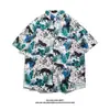 Camisa de Seda de Hielo Hawaiana para Hombre Camisa de Manga Corta de Moda para Hombre Camisa Floral de Playa de Verano Chaqueta Holgada para Pareja