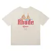 Colección de Camisetas de Manga Corta RHUDE Versión Alta Transfronteriza Vintage Americano Marlboro Streetwear Casual Holgadas para Pareja Cuello Redondo