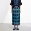 Falda Miyake de longitud media para el uso diario casual y para ir al trabajo, falda plisada recta holgada de cintura alta con bloques de color y lunares vintage