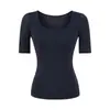 Camiseta Estilo Menina Picante Americana com Decote U Levemente Transparente Manga Média para Mulheres Verão 2026 Nova Slim Fit Valoriza o Corpo Versátil Ombro Normal Tendência