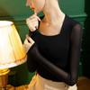 Nueva Camiseta de Malla para Mujer con Cuello Cuadrado Otoñal, Ajuste Delgado Ropa Interior de Baile Otoño e Invierno, Top Sexy de Manga Larga para Yoga
