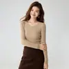 Suéter de malha de cashmere, manga longa, 26 novo estilo outono/inverno, top versátil, gola redonda, estilo coreano, caimento justo, camada interna que valoriza a silhueta