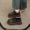 Zapatos de cuero para mujer estilo JK de suela gruesa y versátiles, nuevo modelo otoño 2026, zapatos casuales con cordones para aumentar la altura de estudiantes para mujeres